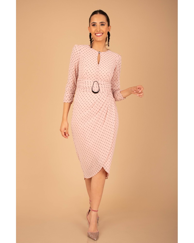 VESTIDO GASA TOPITOS CINT DRAPEADO HEBIL